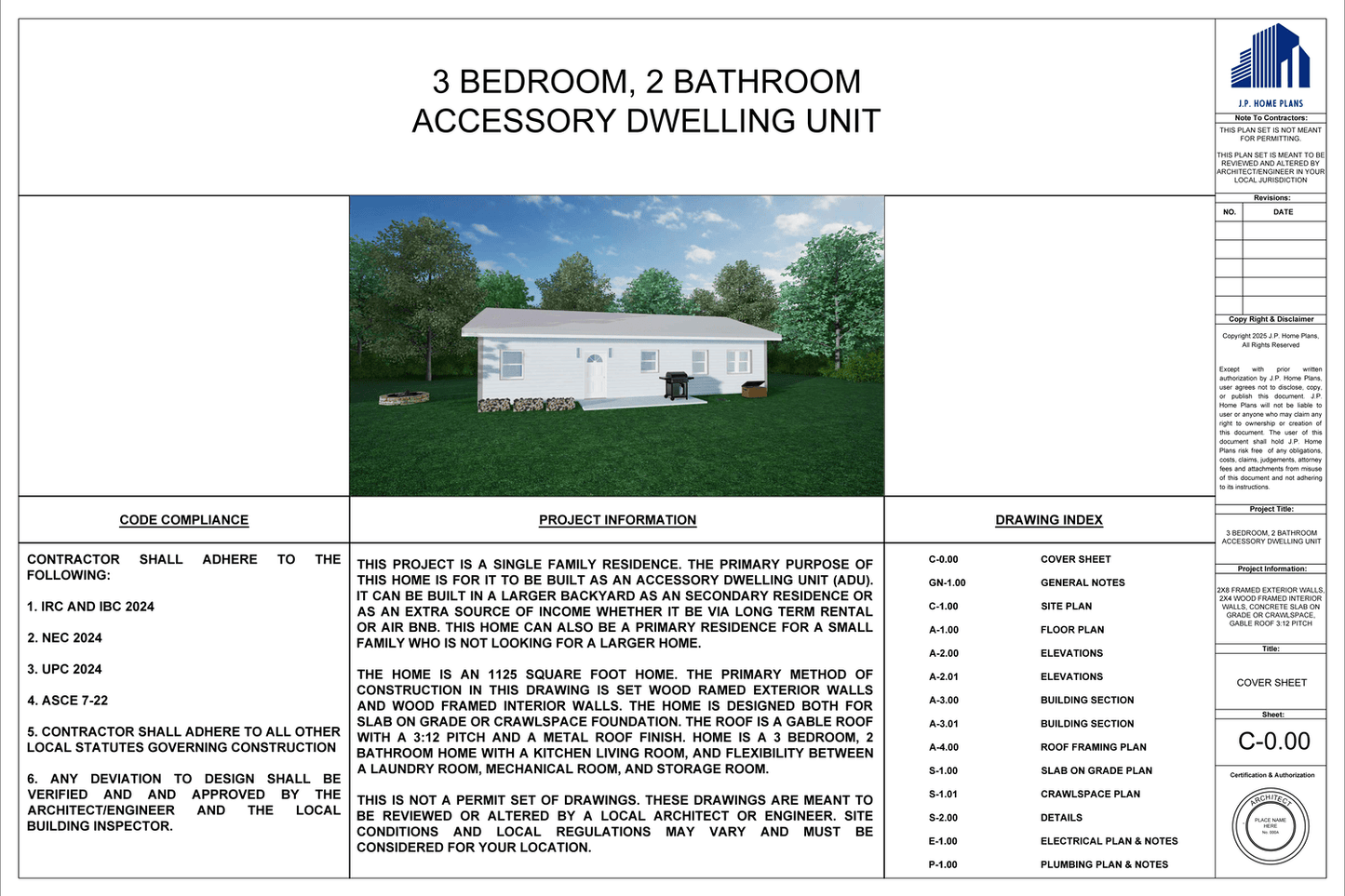 Accessory Dwelling Unit (ADU): Light Frame Construction - Building Plan