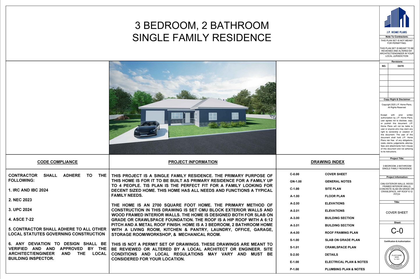 Single Family Residence 1: CMU Construction - Building Plan