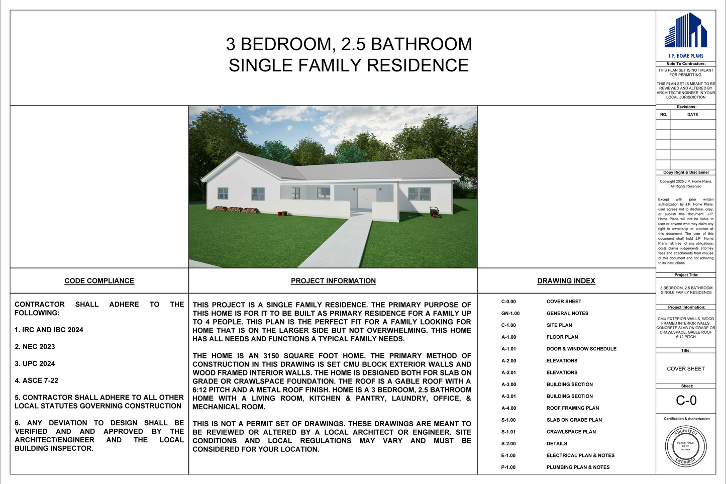 Single Family Residence 2: CMU Construction - Building Plan